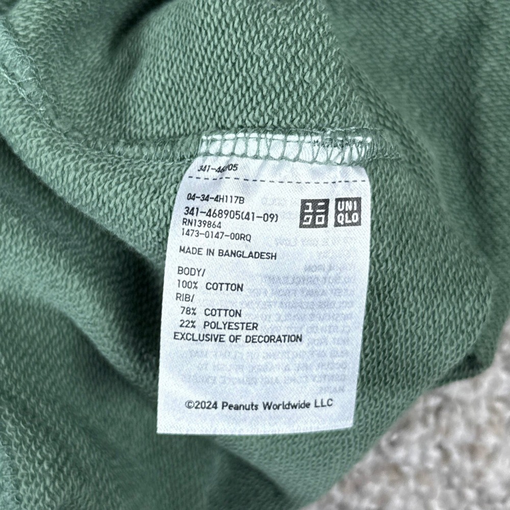 Uniqlo Peanuts Sweatshirt Mens XL Green Snoopy Joe Cool Cotton Graphic Raglan - Picture 6 of 9
